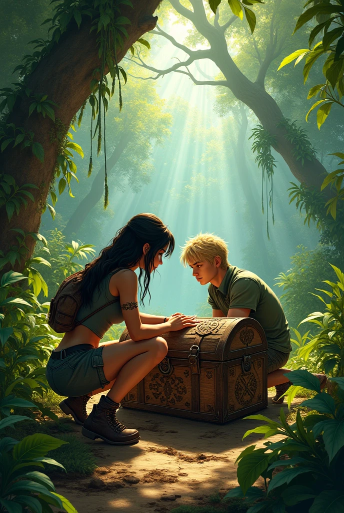 Lara and Max discover a chest in the jungle