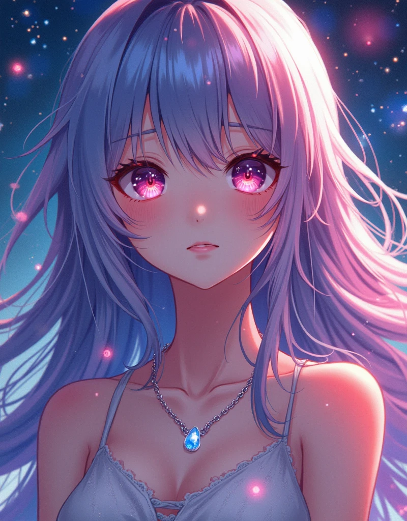 a close up of a woman with rich and colorful hair and a necklace, Anime girl with cosmic long hair, rossdraws bright pastels, artwork in the style of Gu Weiss, Fantasy art style, rich and colorful]”, Vibrant fantasy style, rossdraws cartoon vitality, cosmic and rich and colorful, Gu Weiss, rich and colorfull digital fantasy art, Stunning art style, Beautiful anime style