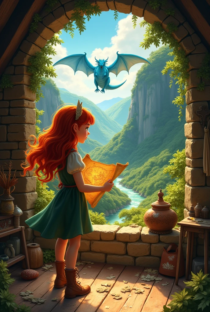 Lucia, a curious and brave, finds an old map in his attic. The map shows the way to a magical land where a blue dragon lives. She decides to follow the map in search of adventures..