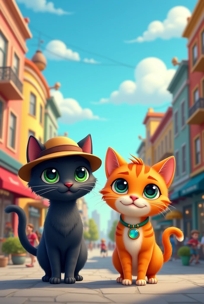 Various images of two detective cats for children's story