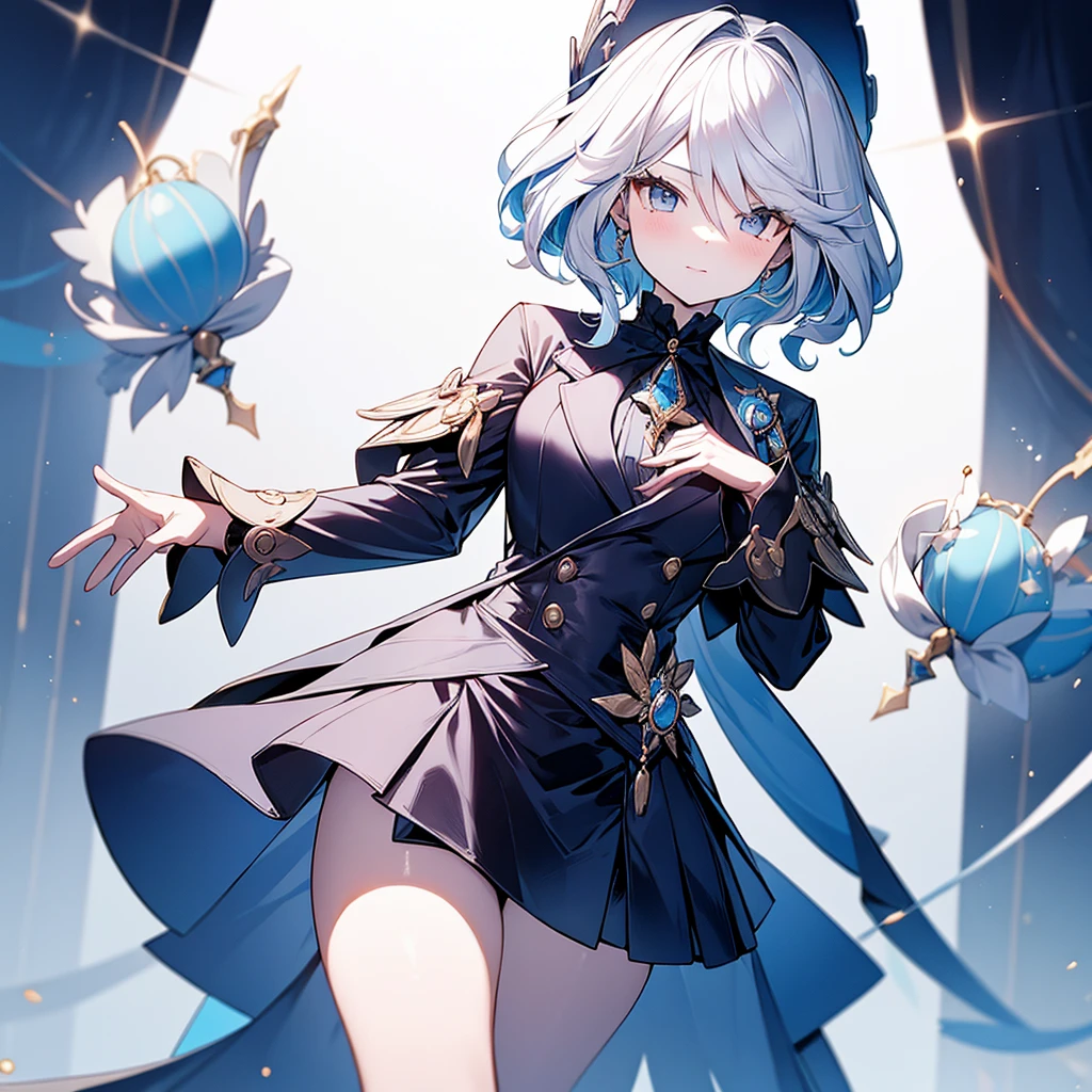 (masterpiece:1.21), (top-quality:1.331), ((ultra-detailliert)), ((Superb illustration)), ((astounding)), (An ultra-high picture quality), Gorgeous and rich graphics, (extremely delicate and beautiful:1.21), 8K, wall-paper, (Very beautiful lighting), hard lights,(beautiful finely detailed eyes)、1girl in、Full body portrait、(Full body:1.2)、 (super detailed skin、detailed skin textures:1.3)、独奏、full bodyesbian、From head to toe、is standing、blue hairs、shorth hair、blue eyess、large full breasts、cleavage of the breast、Gray clothes、military outfits、sullenness、frontage、masterpiece、top-quality、black backgrounds