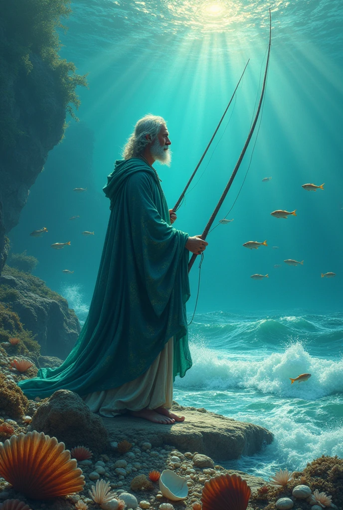 The god of fishing mythological version normal man fisherman , the sea surrenders to the