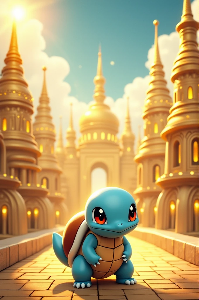 Squirtle　The Golden City、Shine、Golden World、Fantasy art、