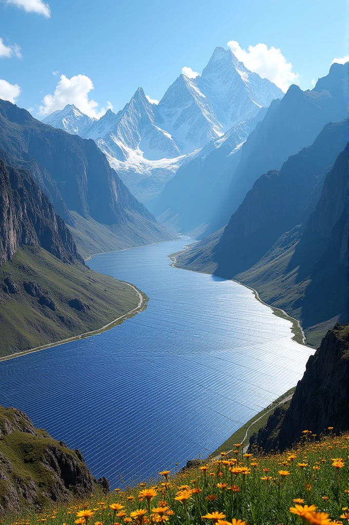 Mega solar power plant in the mountains, Vast images like satellite photos