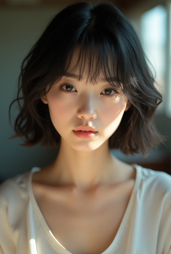 ((software: 1.4)), ((software, Handsome Short Hair, 1 person)), Ultra-high resolution, (Realistic: 1.4), RAW Photos, Highest quality, (PhotoRealistic Stick), concentrated, Soft Light, (()), ((Japanese)), (( (Young Face))), (surface), (Depth of written boundary), masterpiece, (Realistic), woman, bangs, ((1 person))