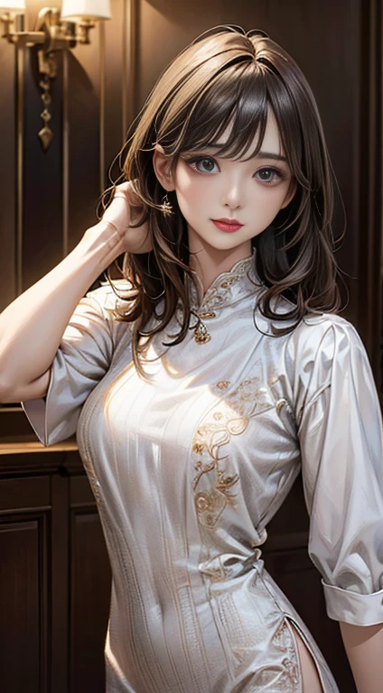 ((Highest quality)),(超High resolution),(Very detailed),(Detailed Description),((The best CG)),(masterpiece),Ultra-detailed art、(Highest quality、8k、32K、masterpiece)、(Realistic)、(Realistic:1.2)、(High resolution)、Very detailed、Very beautiful face and eyes、1 female、Tight waist、Delicate body、(Highest quality、Attention to detail、Rich skin detail)、(Highest quality、8k、Oil paints:1.2)、Very detailed、(Realistic、Realistic:1.37)、Bright colors、