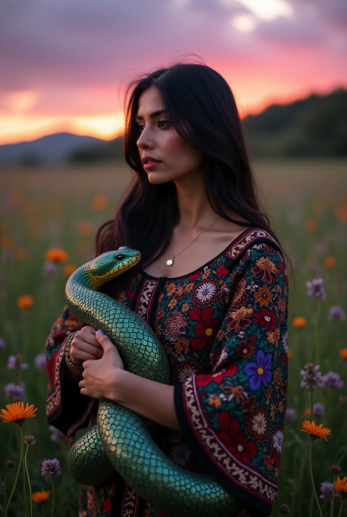 Generates an image of the Mexican singer "angela aguilar" and mix it with a snake.