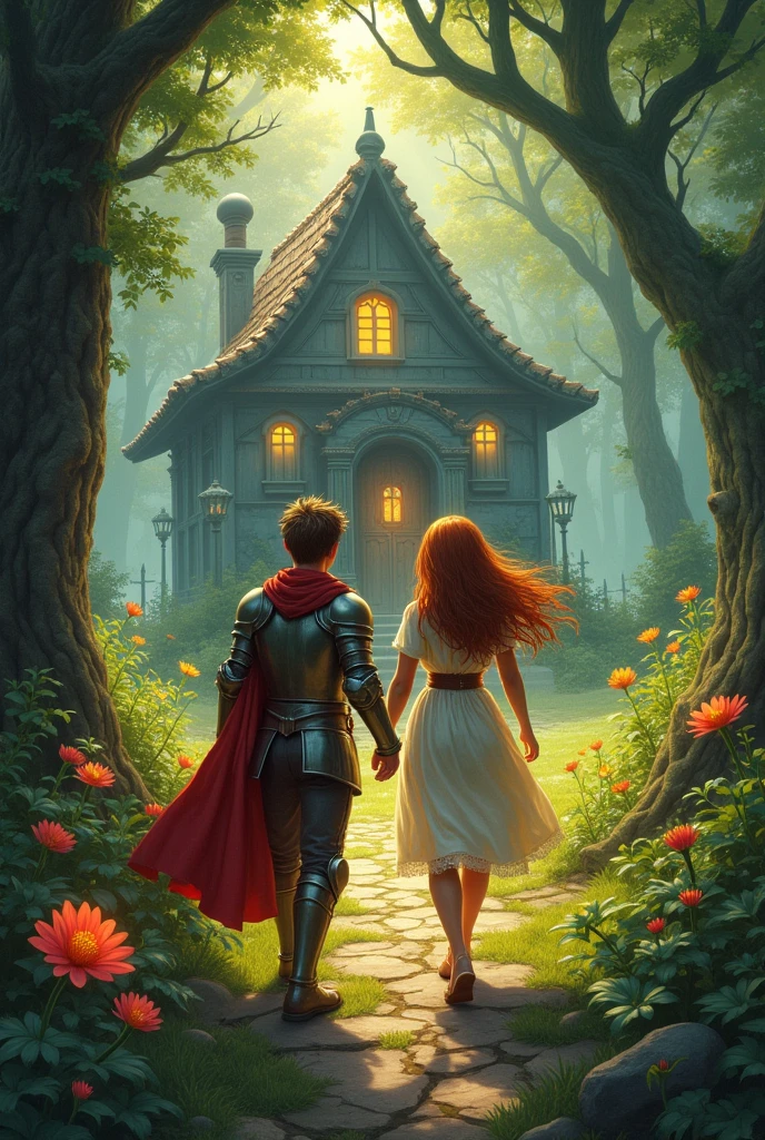 cover that talks about two protagonists in search of a golden flower, This is guarded by the evil grandmother



