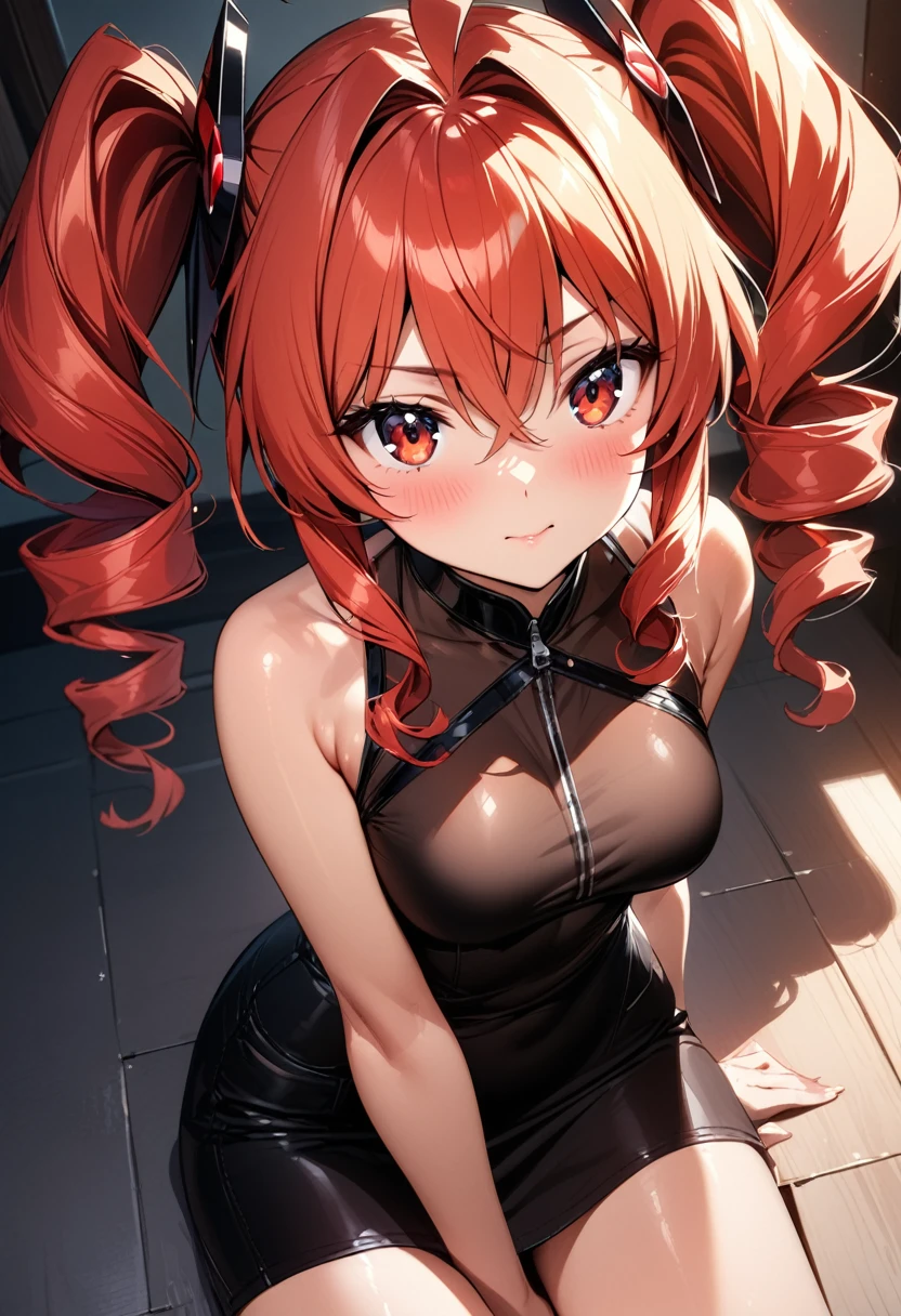 rias gremory, 1girl, long hair, red hair, ahoge, blue eyes, large breasts, very long hair, breasts, beautiful, masterpiece, best quality, extremely detailed face, perfect lighting, 1boy, squatting cowgirl position, pov, blush, nude, nipples, squatting, evil smile, tongue, stockings