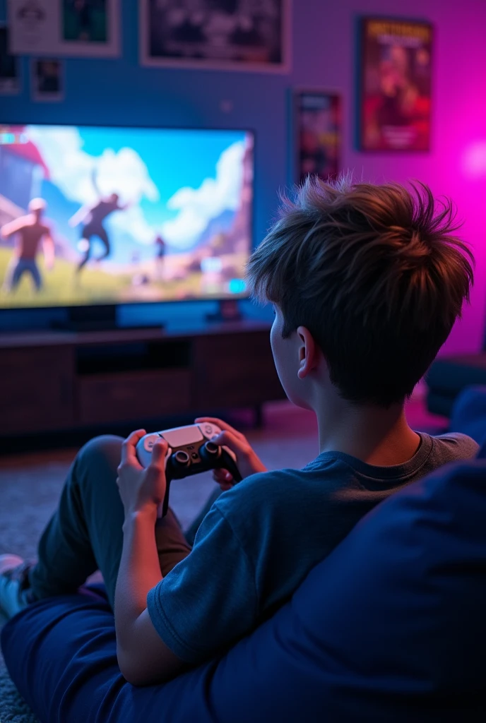 A teen boy holding a PlayStation 5 controller 
