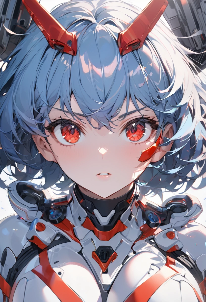 solo, neon genesis evangelion Rei ayanami in her white plugsuit standing up in a white background straight, blue hair, red eyes, short hair, looking at you, evangelion artstyle, perfect composition, intricate details, upperbody, portrait, best quality, ultra detailed, Evangelion artstyle
