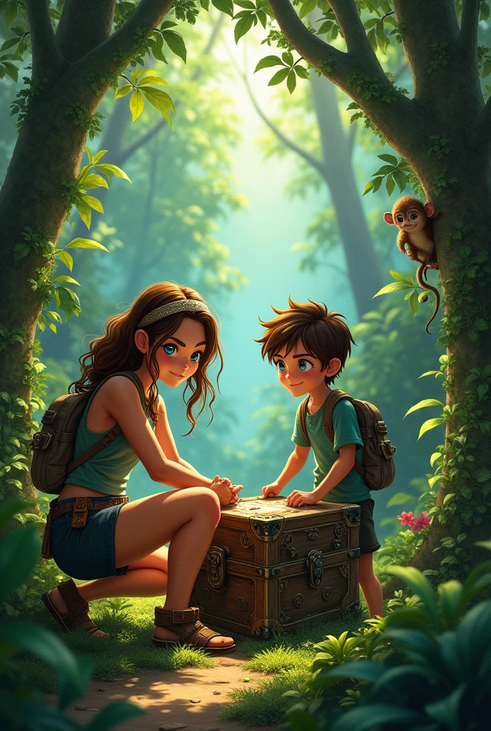 Lara and Max discovered a chest in the jungle 