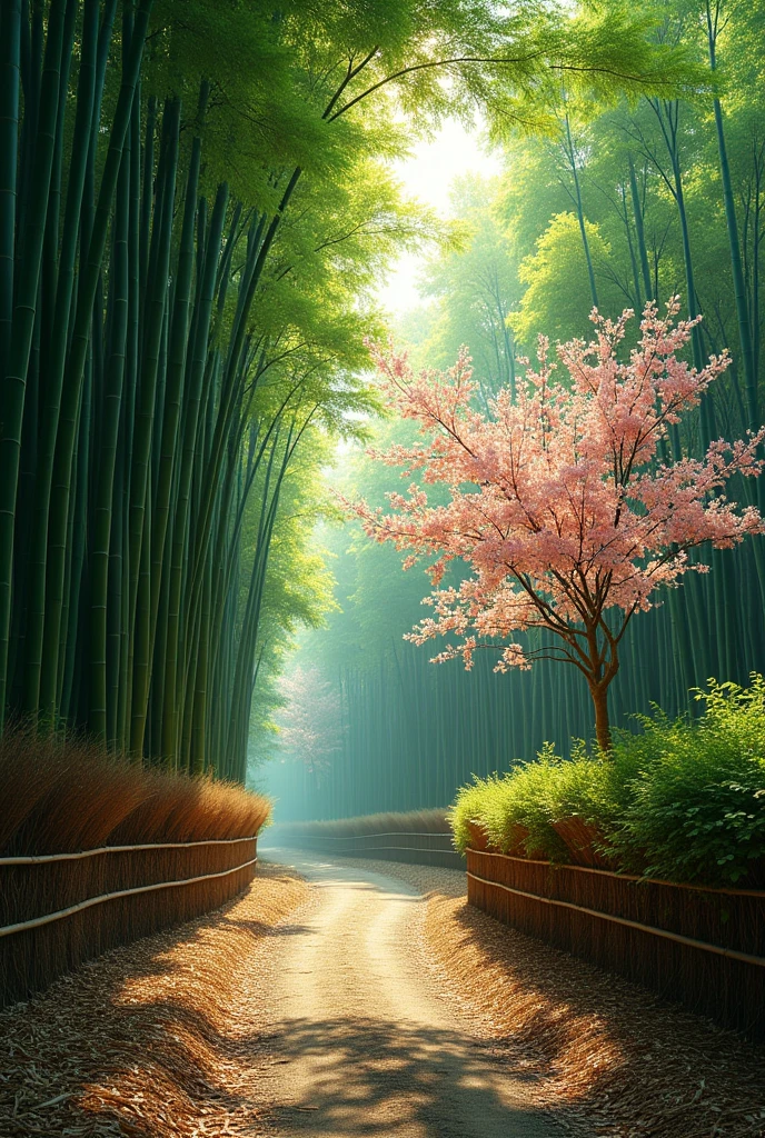pine needles and trees, (bamboo forest), Japanese apricot blossoms and trees,