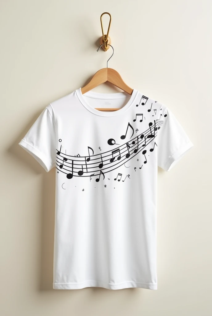Create a white t-shirt with music notes on the shirt