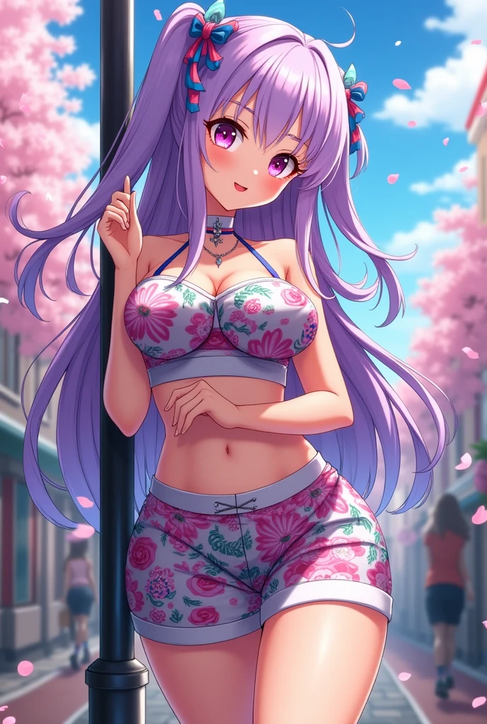 (Best Quality,High resolution,8K,finelity detailed background,Masterpiece:1.2),beautiful girl,Shiny purple hair,pony tail,Beautiful purple eyes,Gentle look,A refreshing look,Best quality,Best Quality,Aesthetic and aesthetic:1.2,Best details((Super detailed))(High-definition CG illustrations),cute浴衣,Slender body,night,Fireworks display,Fireworks,Japanese Festivals,street vendors,smile,blush,cute,Scrounge,Looking up,Being spoiled,super model,