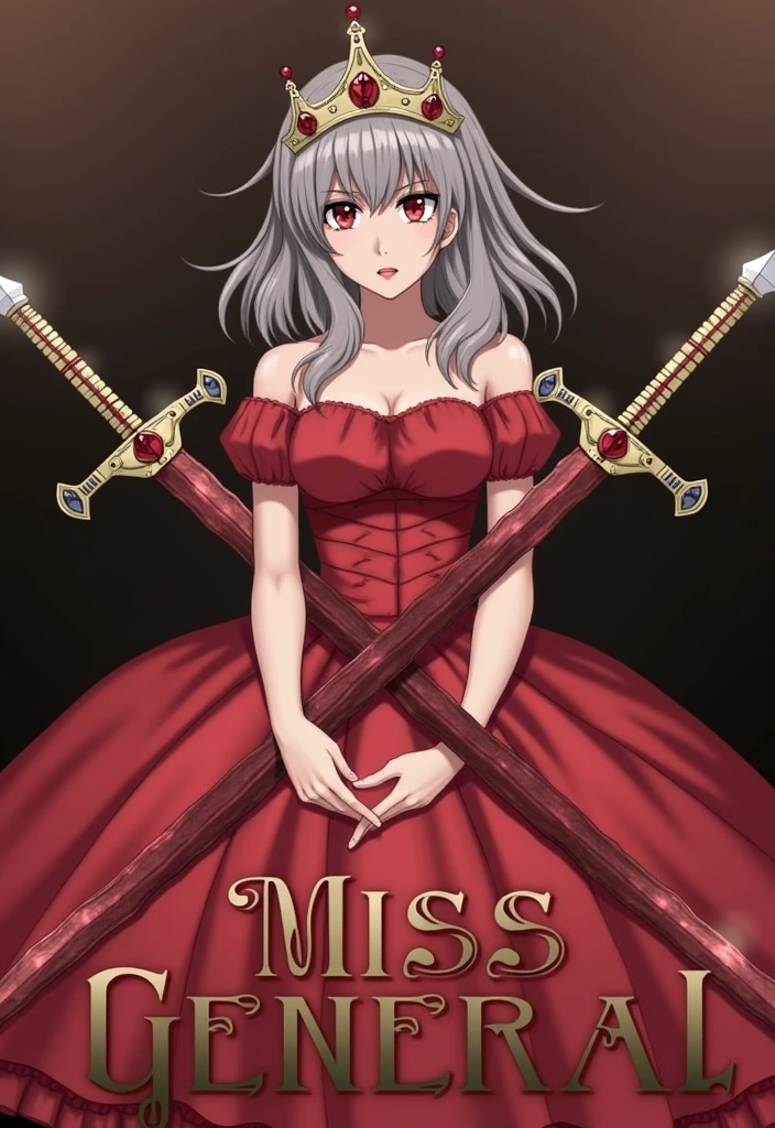 Put a title that says "Miss General", with two swords crossed behind the title