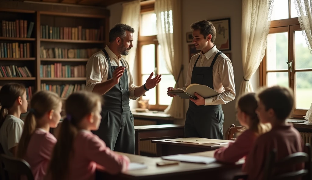A man teaching children in his orphanage in 1800s Germany 