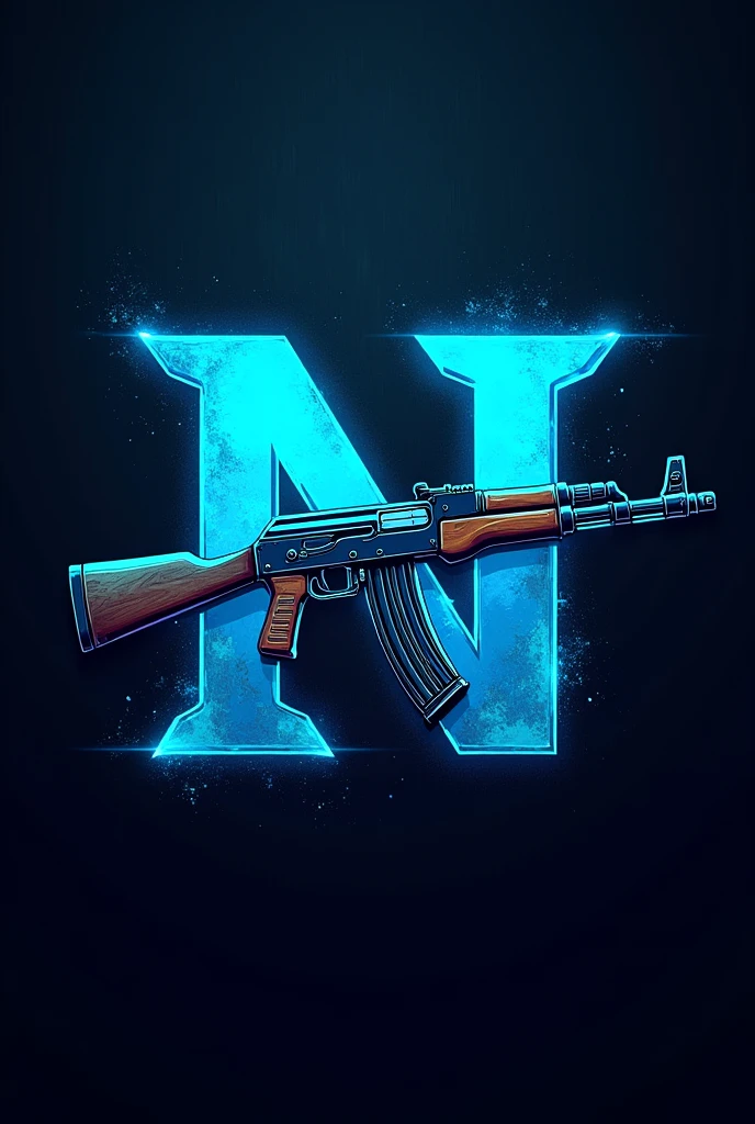 A gamer logo with the letter N and an ak behind the name in blue colors and make it as if it were a drawing and put the gamer letter style