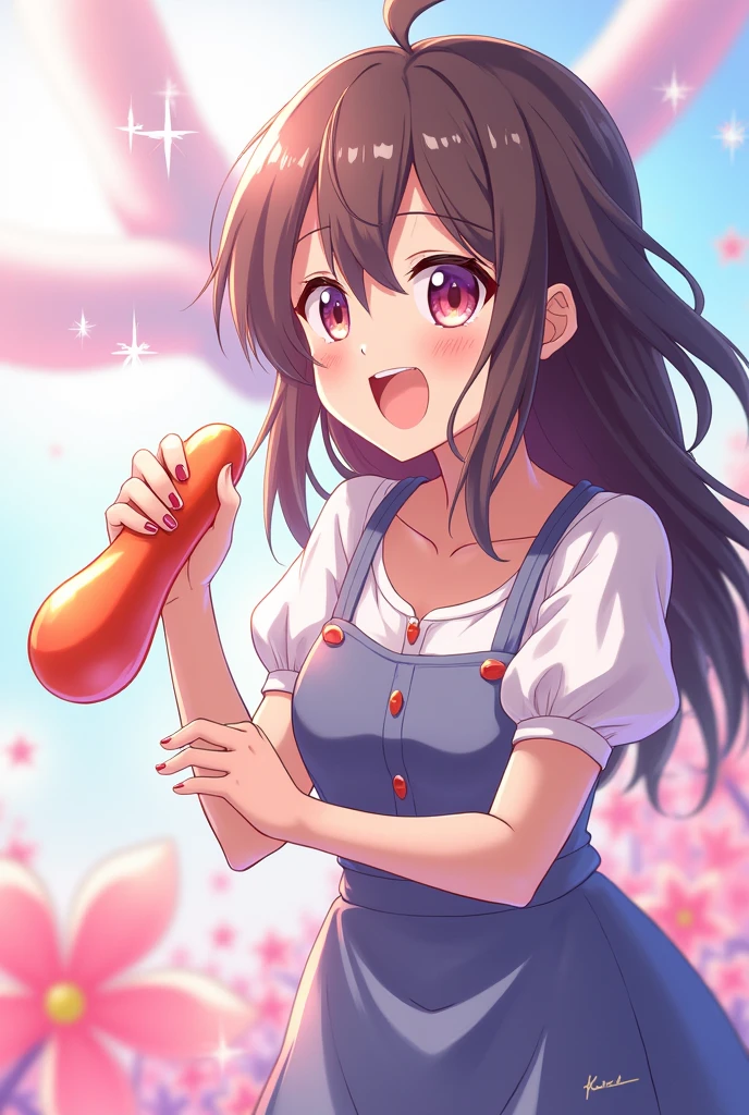 An image of a very original dildo in design that everyone will like because of its length, wide and tell him daring and fantastic dildo, being used by a girl from the anime komi-san