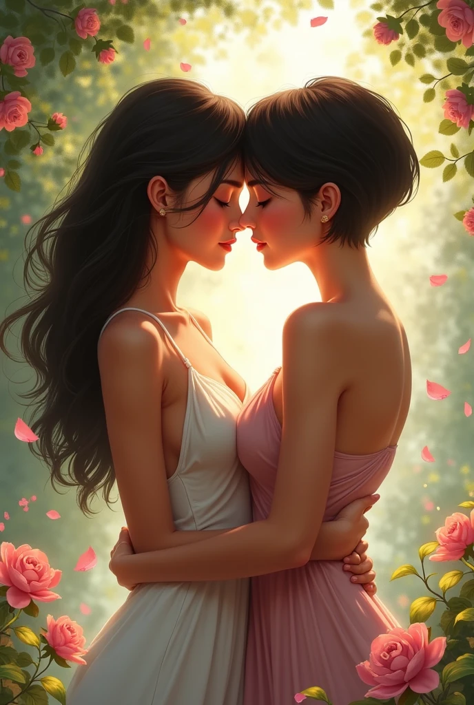 Naked women touching each other
