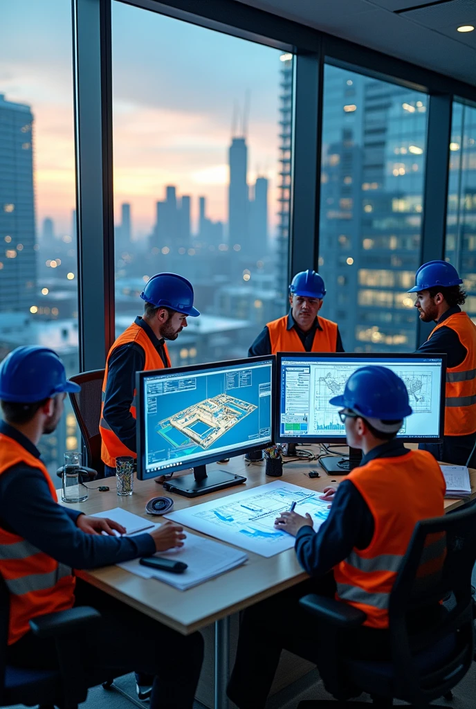 ENGINEERS SUPERVISING A PROJECT ON COMPUTER 