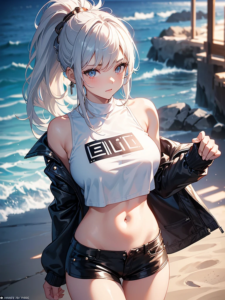 Slender beauty、Westmark、Curved waist、Sleeveless knitwear、Belly button、Sporty、Layered Camisole、Put on a tracksuit、Crowded with people、Sweaty、Zip Up、layered fashion、Cut and sew