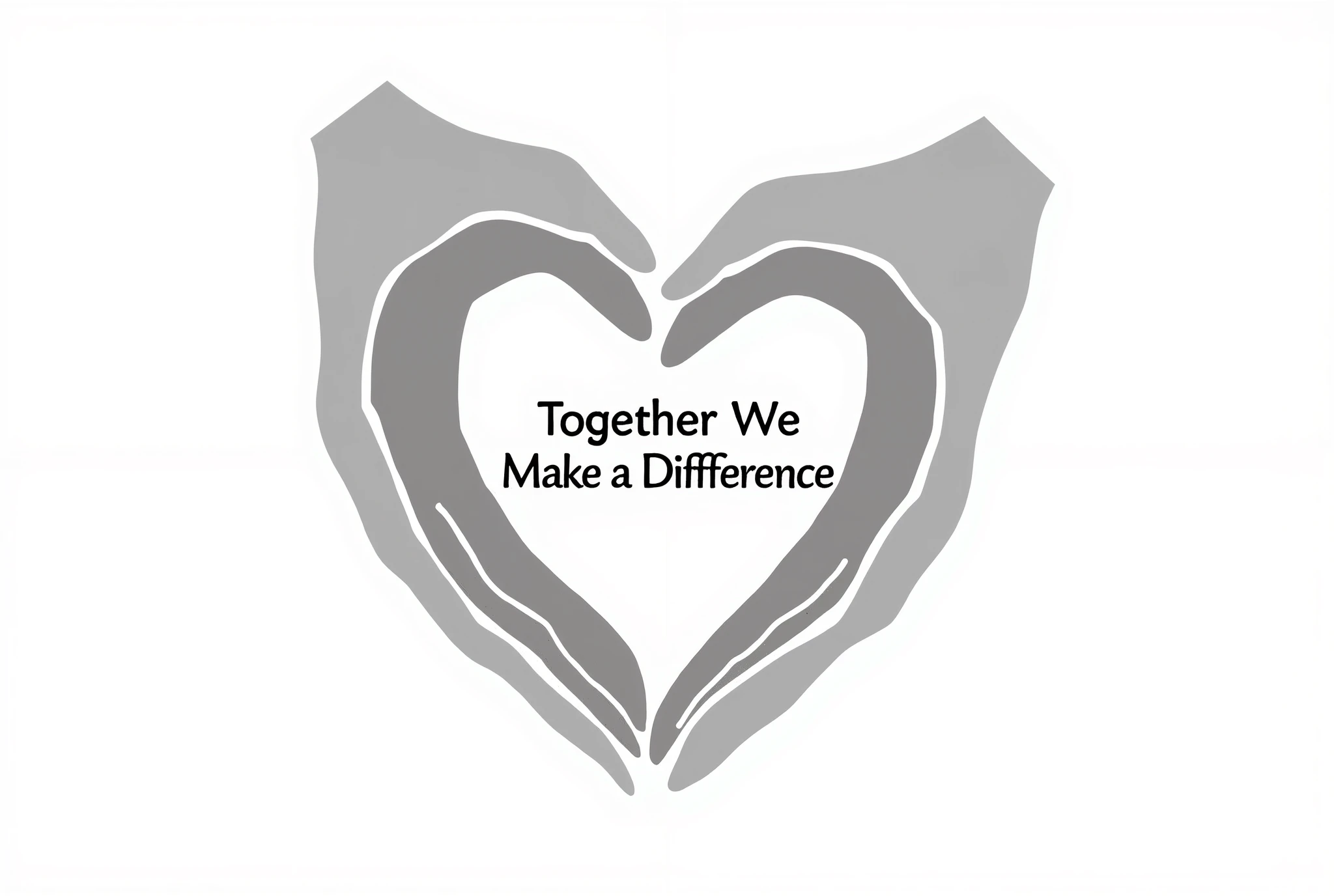 Abstract Heart Made of Hands: An abstract design of a heart formed by various hands coming together, all in a light gray tone on a white background. The message, "Together We Make a Difference," is displayed in bold black text.