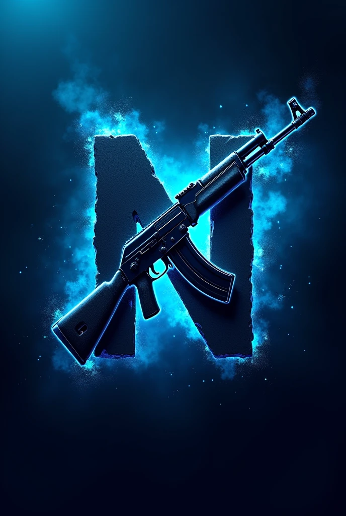 A gamer logo with the letter N and an ak behind the name in blue colors and put the gamer letter style