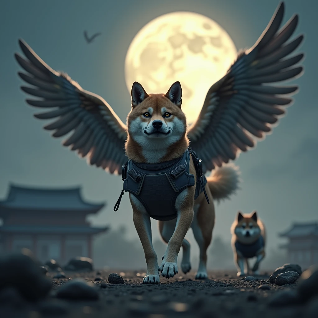 battle、狂dog、柴dog、fight、Scouter、warrior、battlefield、wing、fly、cool、dog、dog、Bulletproof vest、night、Lonely、Real、3d、Edo Period、high resolution、real