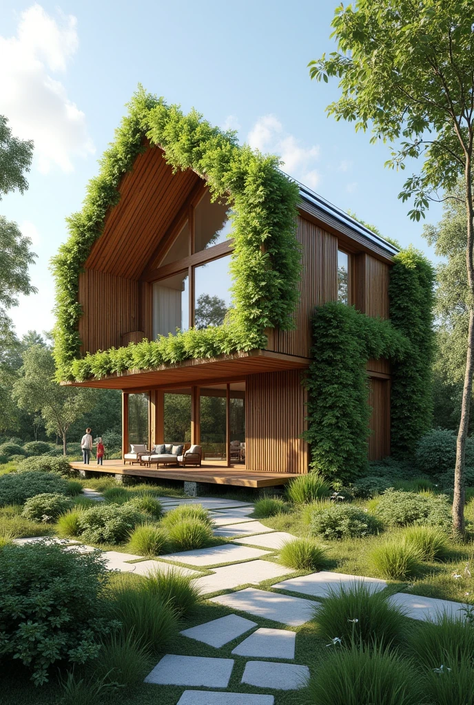 This concept reflects a comprehensive vision where each aspect of the architectural design contributes to a balance between environmental sustainability and quality of life.. "Sustainable Home, Connected Life" It's not just a place to live, but a model of how architecture can be a powerful tool to build a more sustainable and connected future for its inhabitants..
