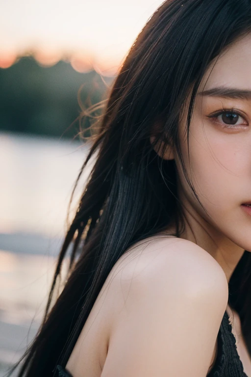 (A 20-year-old Japanese slender beautiful girl), (Small breasts:1.5,)solo, (masterpiece, High resolution, High detail, Highest quality, Very detailed, Ultra high definition, Textured skin,Reality), ((Ray Tracing,Portrait Photography)), Cinematic light effects,Light from an angle, ((realism)), ((Surrealism)),8k octane, ((Natural Makeup)),Aperture value F1.8, (((Black Hair, Shiny Hair, One medium length hair))),((Profile photo,Knitted sleeveless,Front shot,Close-up))