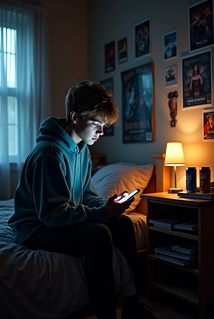 A teenager sitting in a dark room 