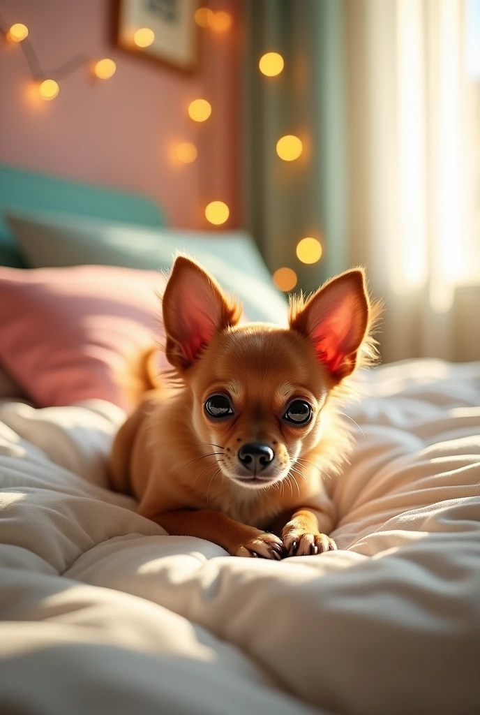 Chihuahua dog on big mattress