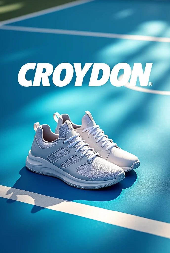 Realistic image for Croydon tennis advertising that focuses on the sneakers and says Croydon