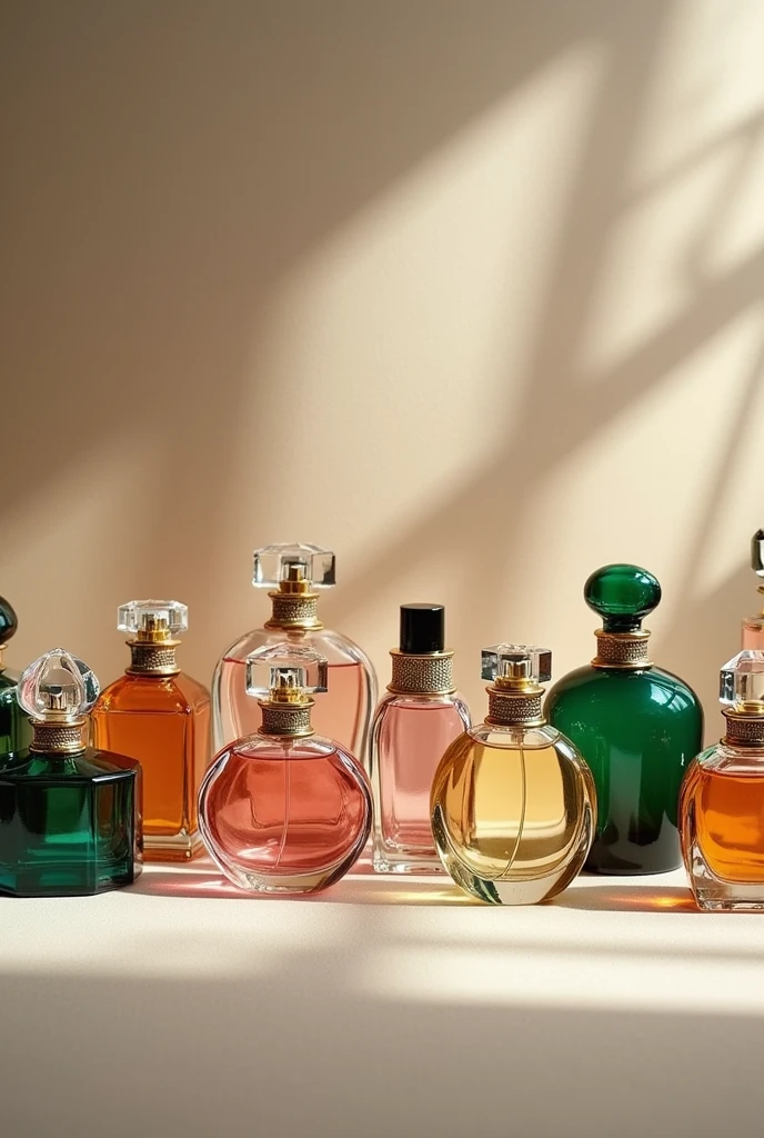 Horizontal image containing several perfume bottles together