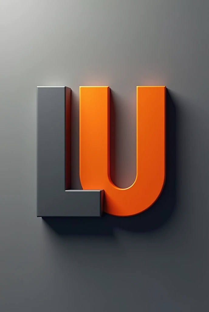 A modern and simple logo with the letters LU embedded in 3d with overlay, with the primary orange and gray colors with a dramatic tone