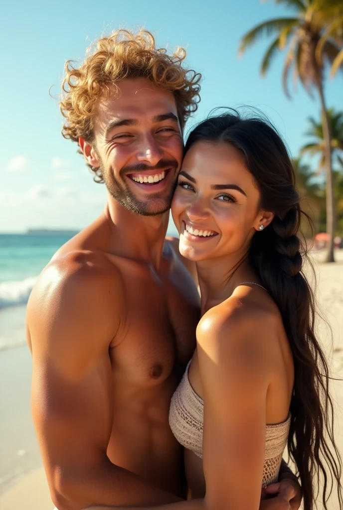 Hombre parado en una esquina ([happy | laughing]:0.3), (strawberry blonde, ginger, slim face, (freckles:0.7)) (hugging:0.6) (black-haired, [short hair|long hair|braided hair], pale, slim face), nose, at a beach , film grain, flash, instant photo, instax, realistic faces, (winged eyeliner:0.4), (breasts:0.8), 