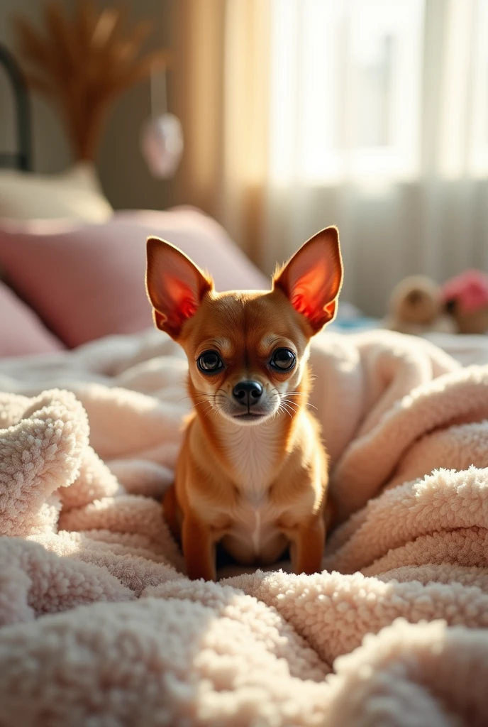 Chihuahua dog on big mattress