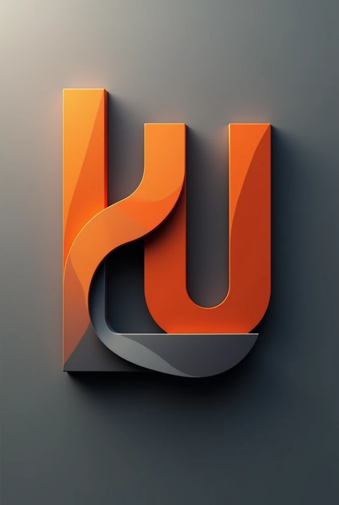 A modern and simple logo with the letters LU intertwined in 3d with overlapping, with the primary orange and gray colors with a dramatic tone
