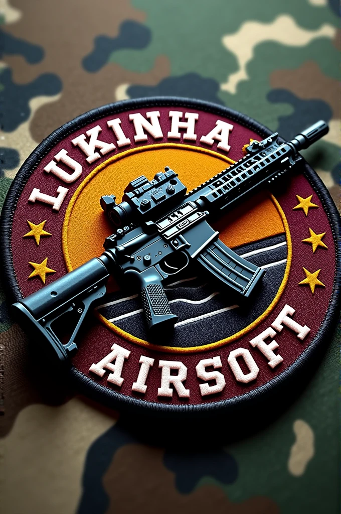 Patch escudo Airsoft , with the name Lukinha airsoft using m4 rifle weapon 