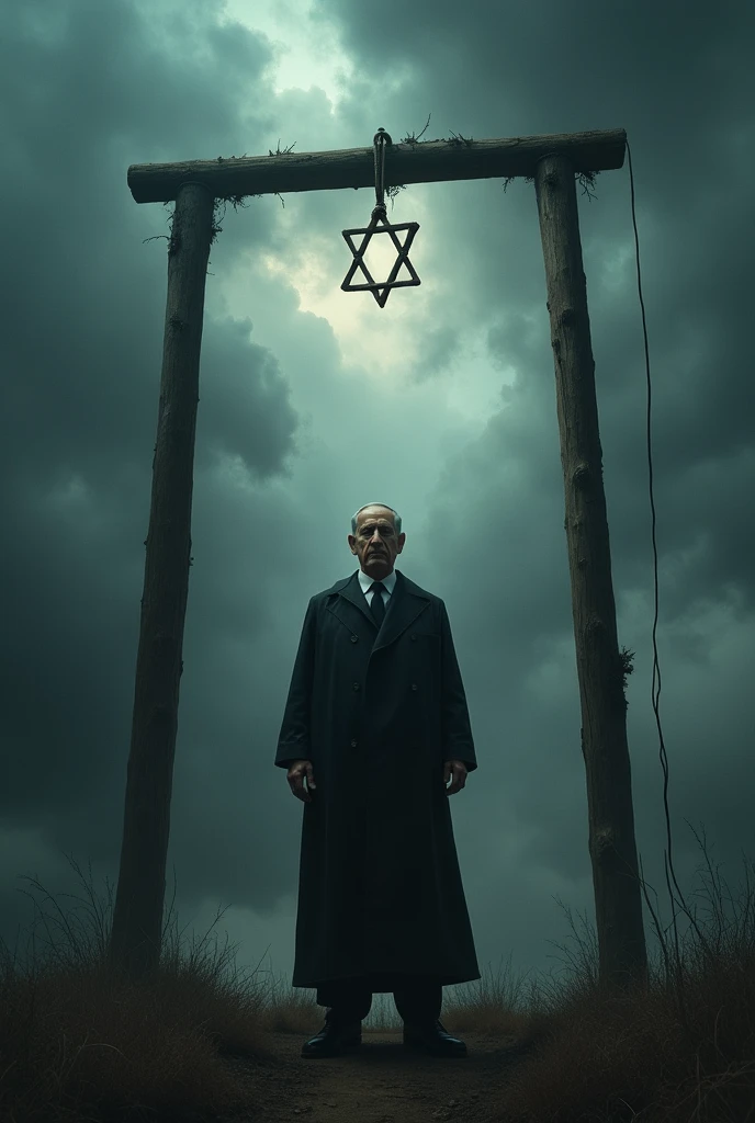 Netanyahu in front of the gallows in execution clothes