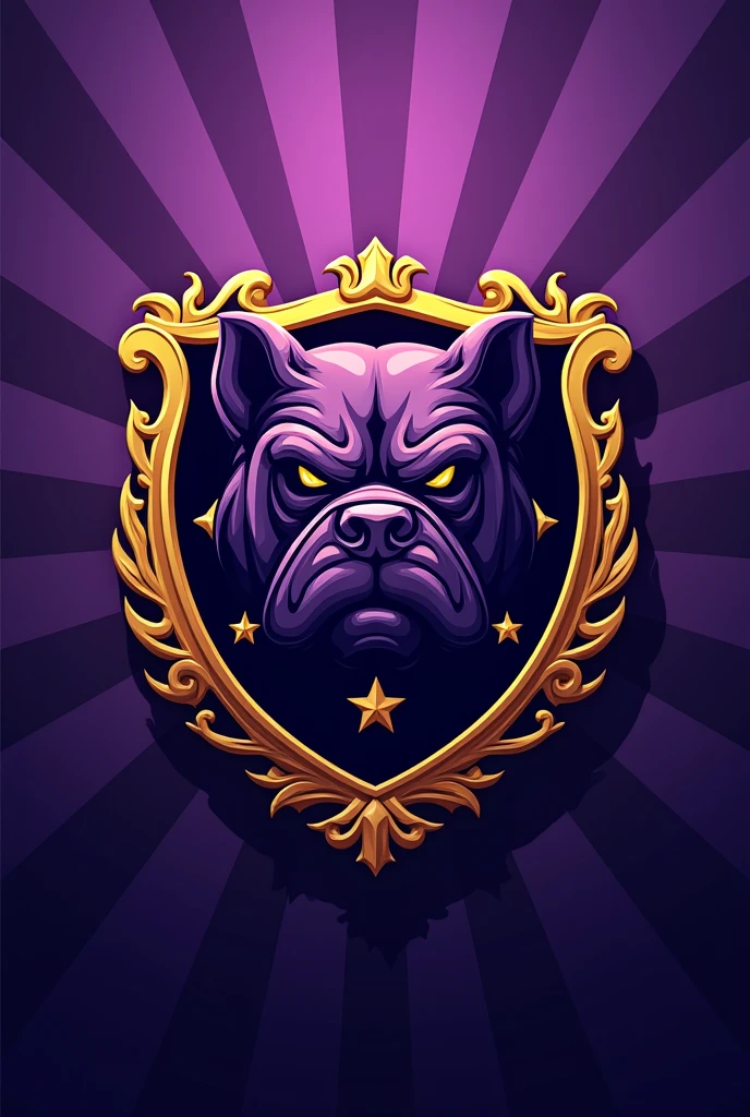 Create a shield for a football team called Barbalho GBC in Portuguese, purple and gold colors, bulldog