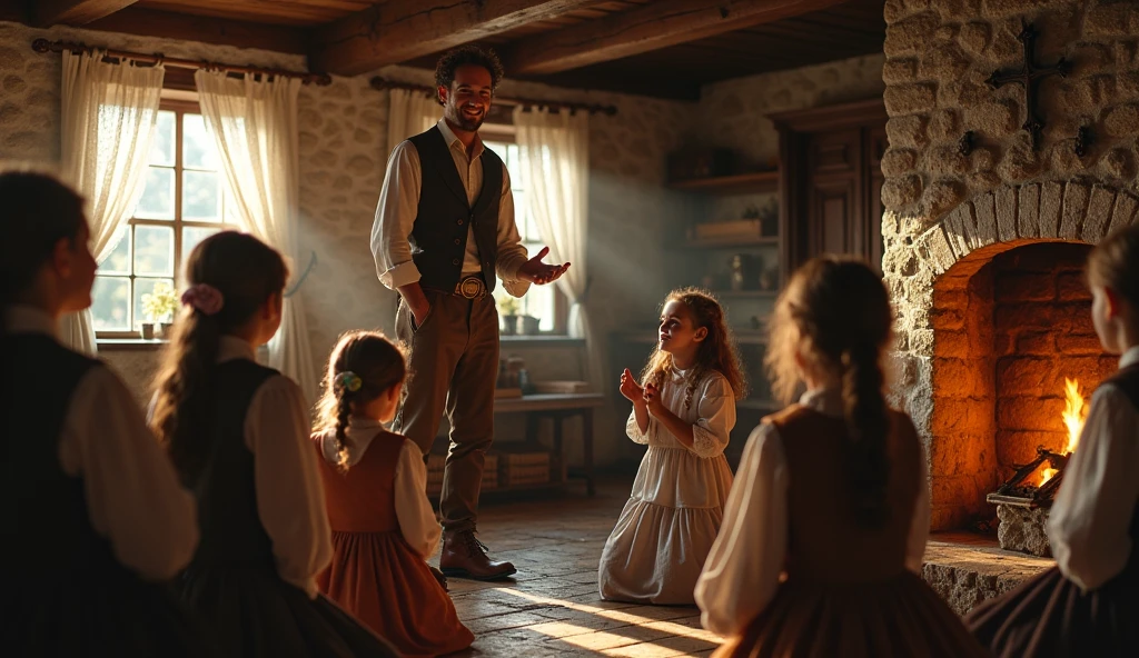 A 35-year-old man gathers children in his home to teach them the word of God in 1800s Germany 