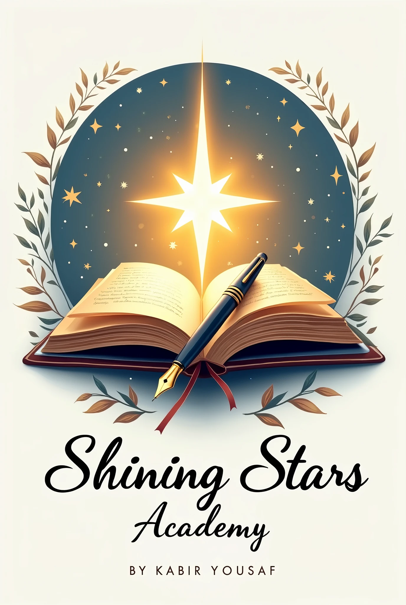 A logo for acadmy name shinning stars with beautiful books and pen
Under written acadmy by Kabir Yousaf 

