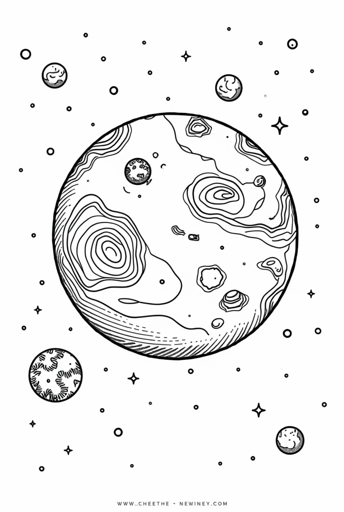 Coloring page planet mercury black and white