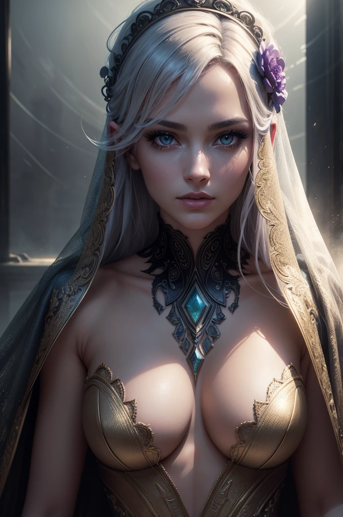 Nyx was an ancient deity usually envisaged as the very substance of the night--a veil of dark mists drawn across the sky to obscure the light, elegant facial features,high fashion glamour,sensual pose,dramatic lighting,cinematic composition,ethereal soft lighting,pastel color palette,romantic artsy vibe,photographic style,award winning digital art,masterpiece,best quality,8k,ultra-detailed,realistic,photorealistic,HDR,physically-based rendering,vivid colors