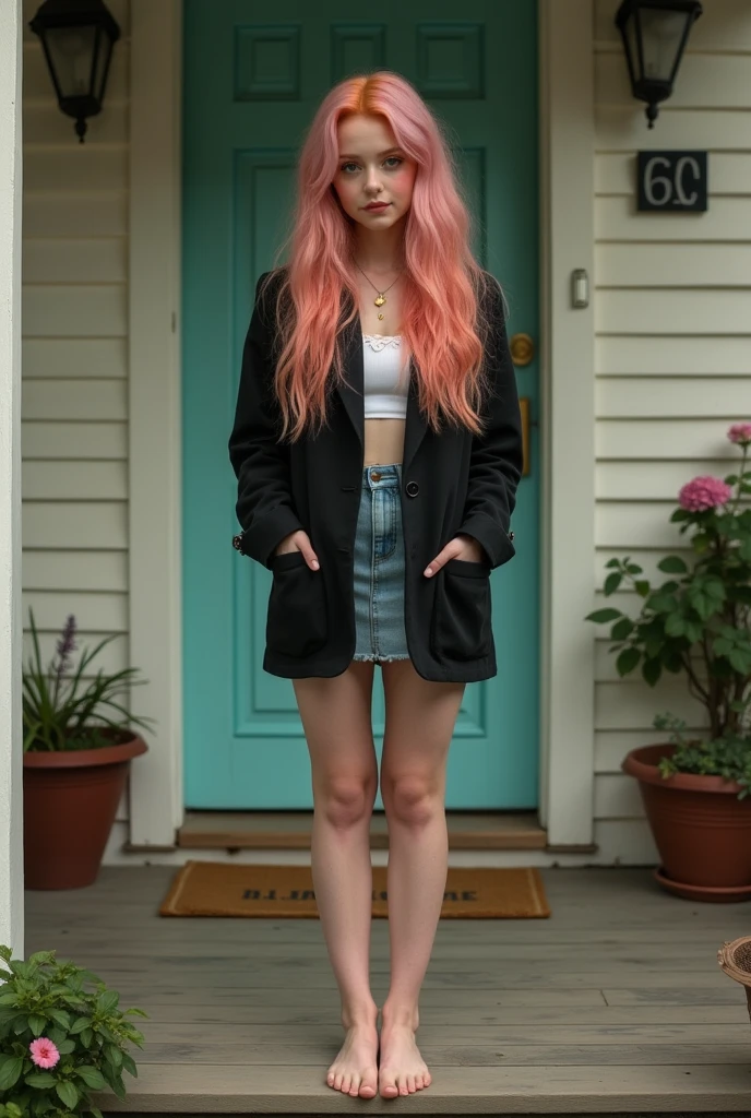 Front porch of suburban house, pastel goth, sexy goth girl, photo of cute 20 year old Italian redhead women, bare foot, short skirt, standing, full body picture, no lipstick, no lipstick, cinematic shot, hard shadows, photorealistic, cute face, looking at the viewer, photography, raw photo, white rainbow hair, detailed skin, sexy goth girl, face blush, front porch of suburban house, pastel goth, sexy goth girl, photo of cute 20 year old Italian redhead women, bare foot, short skirt, standing, full body picture, no lipstick, no lipstick, cinematic shot, hard shadows, photorealistic, cute face, looking at the viewer, photography, raw photo, white rainbow hair, detailed skin, sexy goth girl, face blush. Realistic, perspective, religious or mythological themes, highly detailed