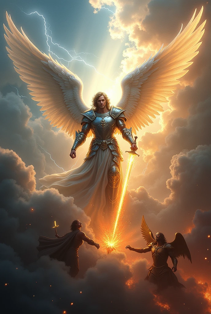 Hear a battle in the sky, Saint Michael the Archangel fought against Satan and his angels and threw them out of heaven.