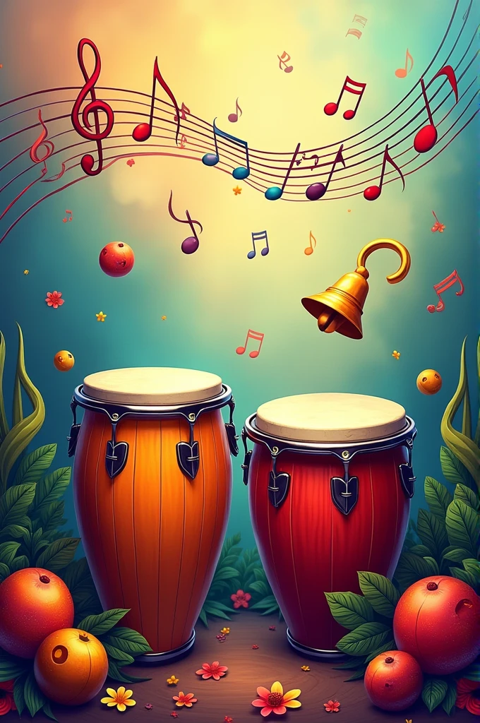 Mobile wallpaper featuring congas and musical bells. Music notes.