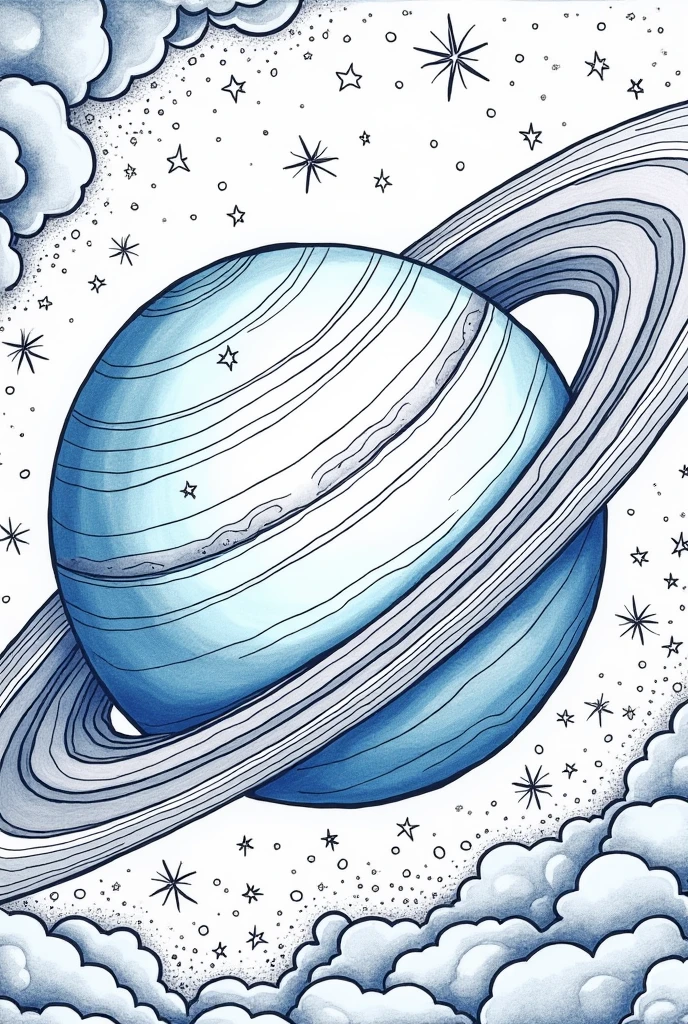 Planet Neptune Coloring Page Black and White